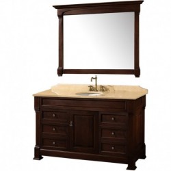 55 inch Single Bathroom Vanity in Dark Cherry, Ivory Marble Countertop, Undermount Oval Sink, and 50 inch Mirror