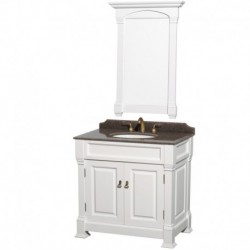 36 inch Single Bathroom Vanity in White, Imperial Brown Granite Countertop, Undermount Oval Sink, and 28 inch Mirror