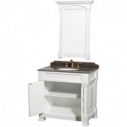 36 inch Single Bathroom Vanity in White, Imperial Brown Granite Countertop, Undermount Oval Sink, and 28 inch Mirror