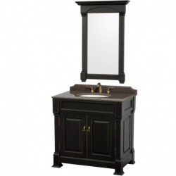 36 inch Single Bathroom Vanity in Black, Imperial Brown Granite Countertop, Undermount Oval Sink, and 28 inch Mirror