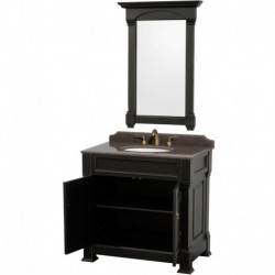 36 inch Single Bathroom Vanity in Black, Imperial Brown Granite Countertop, Undermount Oval Sink, and 28 inch Mirror