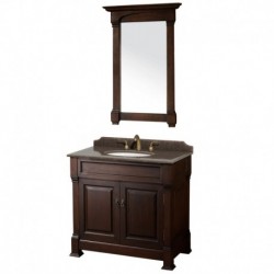 36 inch Single Bathroom Vanity in Dark Cherry, Imperial Brown Granite Countertop, Undermount Oval Sink, and 28 inch Mirror