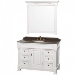 48 inch Single Bathroom Vanity in White, Imperial Brown Granite Countertop, Undermount Oval Sink, and 44 inch Mirror