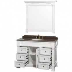 48 inch Single Bathroom Vanity in White, Imperial Brown Granite Countertop, Undermount Oval Sink, and 44 inch Mirror