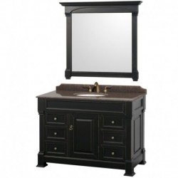 48 inch Single Bathroom Vanity in Black, Imperial Brown Granite Countertop, Undermount Oval Sink, and 44 inch Mirror