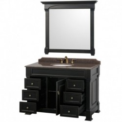 48 inch Single Bathroom Vanity in Black, Imperial Brown Granite Countertop, Undermount Oval Sink, and 44 inch Mirror