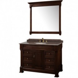 48 inch Single Bathroom Vanity in Dark Cherry, Imperial Brown Granite Countertop, Undermount Oval Sink, and 44 inch Mirror