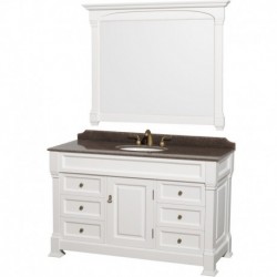 55 inch Single Bathroom Vanity in White, Imperial Brown Granite Countertop, Undermount Oval Sink, and 50 inch Mirror