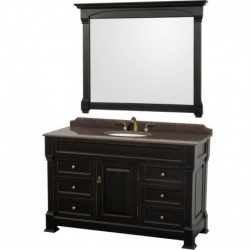 55 inch Single Bathroom Vanity in Black, Imperial Brown Granite Countertop, Undermount Oval Sink, and 50 inch Mirror