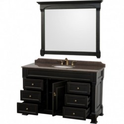 55 inch Single Bathroom Vanity in Black, Imperial Brown Granite Countertop, Undermount Oval Sink, and 50 inch Mirror