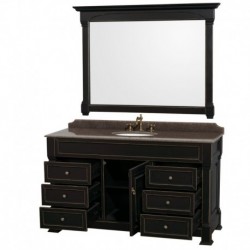 60 inch Single Bathroom Vanity in Black, Imperial Brown Granite Countertop, Undermount Oval Sink, and 56 inch Mirror