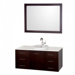 48 inch Single Bathroom Vanity in Espresso, White Man-Made Stone Countertop, White Porcelain Semi-recessed Sink, and 46 inch Mi