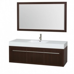 60 inch Single Bathroom Vanity in Espresso, Acrylic Resin Countertop, Integrated Sink, and 58 inch Mirror