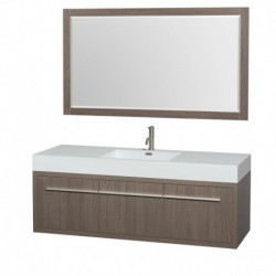 60 inch Single Bathroom Vanity in Gray Oak, Acrylic Resin Countertop, Integrated Sink, and 58 inch Mirror
