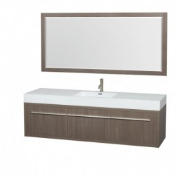 72 inch Single Bathroom Vanity in Gray Oak, Acrylic Resin Countertop, Integrated Sink, and 70 inch Mirror