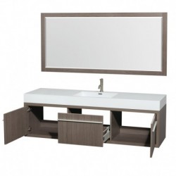 72 inch Single Bathroom Vanity in Gray Oak, Acrylic Resin Countertop, Integrated Sink, and 70 inch Mirror