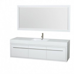 72 inch Single Bathroom Vanity in Glossy White, Acrylic Resin Countertop, Integrated Sink, and 70 inch Mirror