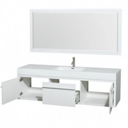 72 inch Single Bathroom Vanity in Glossy White, Acrylic Resin Countertop, Integrated Sink, and 70 inch Mirror