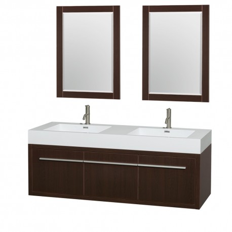 60 inch Double Bathroom Vanity in Espresso, Acrylic Resin Countertop, Integrated Sinks, and 24 inch Mirrors