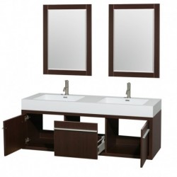 60 inch Double Bathroom Vanity in Espresso, Acrylic Resin Countertop, Integrated Sinks, and 24 inch Mirrors