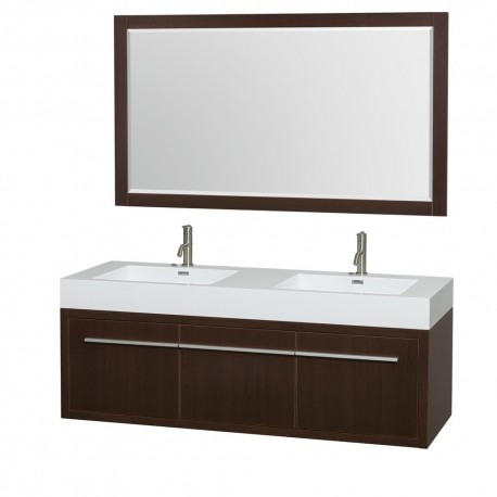 60 inch Double Bathroom Vanity in Espresso, Acrylic Resin Countertop, Integrated Sinks, and 58 inch Mirror