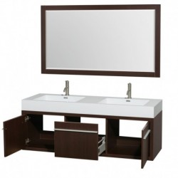 60 inch Double Bathroom Vanity in Espresso, Acrylic Resin Countertop, Integrated Sinks, and 58 inch Mirror
