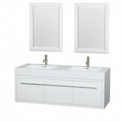 60 inch Double Bathroom Vanity in Glossy White, Acrylic Resin Countertop, Integrated Sinks, and 24 inch Mirrors