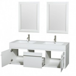 60 inch Double Bathroom Vanity in Glossy White, Acrylic Resin Countertop, Integrated Sinks, and 24 inch Mirrors