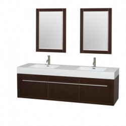 72 inch Double Bathroom Vanity in Espresso, Acrylic Resin Countertop, Integrated Sinks, and 24 inch Mirrors
