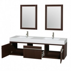 72 inch Double Bathroom Vanity in Espresso, Acrylic Resin Countertop, Integrated Sinks, and 24 inch Mirrors
