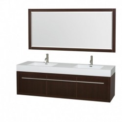 72 inch Double Bathroom Vanity in Espresso, Acrylic Resin Countertop, Integrated Sinks, and 70 inch Mirror