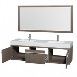72 inch Double Bathroom Vanity in Gray Oak, Acrylic Resin Countertop, Integrated Sinks, and 70 inch Mirror