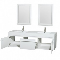 72 inch Double Bathroom Vanity in Glossy White, Acrylic Resin Countertop, Integrated Sinks, and 24 inch Mirrors