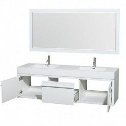 72 inch Double Bathroom Vanity in Glossy White, Acrylic Resin Countertop, Integrated Sinks, and 70 inch Mirror