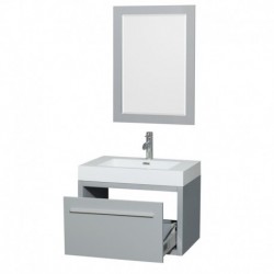 30 inch Single Bathroom Vanity in Dove Gray, Acrylic Resin Countertop, Integrated Sink, and 24 inch Mirror