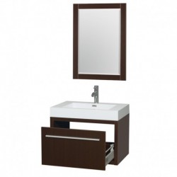 30 inch Single Bathroom Vanity in Espresso, Acrylic Resin Countertop, Integrated Sink, and 24 inch Mirror