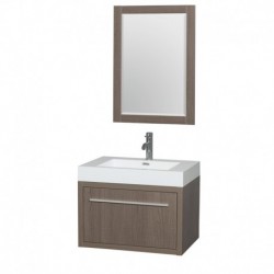 30 inch Single Bathroom Vanity in Gray Oak, Acrylic Resin Countertop, Integrated Sink, and 24 inch Mirror