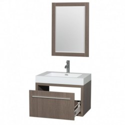 30 inch Single Bathroom Vanity in Gray Oak, Acrylic Resin Countertop, Integrated Sink, and 24 inch Mirror