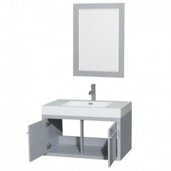 36 inch Single Bathroom Vanity in Dove Gray, Acrylic Resin Countertop, Integrated Sink, and 24 inch Mirror