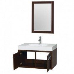 36 inch Single Bathroom Vanity in Espresso, Acrylic Resin Countertop, Integrated Sink, and 24 inch Mirror