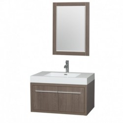 36 inch Single Bathroom Vanity in Gray Oak, Acrylic Resin Countertop, Integrated Sink, and 24 inch Mirror