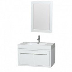 36 inch Single Bathroom Vanity in Glossy White, Acrylic Resin Countertop, Integrated Sink, and 24 inch Mirror