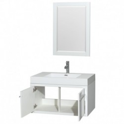 36 inch Single Bathroom Vanity in Glossy White, Acrylic Resin Countertop, Integrated Sink, and 24 inch Mirror