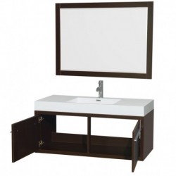 48 inch Single Bathroom Vanity in Espresso, Acrylic Resin Countertop, Integrated Sink, and 46 inch Mirror
