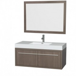 48 inch Single Bathroom Vanity in Gray Oak, Acrylic Resin Countertop, Integrated Sink, and 46 inch Mirror