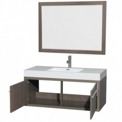 48 inch Single Bathroom Vanity in Gray Oak, Acrylic Resin Countertop, Integrated Sink, and 46 inch Mirror
