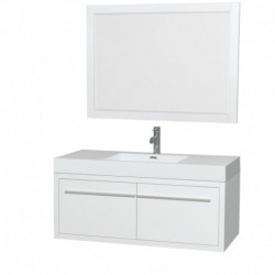 48 inch Single Bathroom Vanity in Glossy White, Acrylic Resin Countertop, Integrated Sink, and 46 inch Mirror