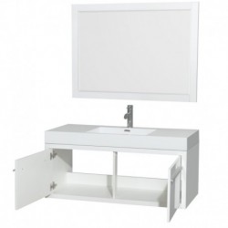 48 inch Single Bathroom Vanity in Glossy White, Acrylic Resin Countertop, Integrated Sink, and 46 inch Mirror