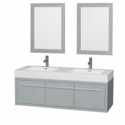 60 inch Double Bathroom Vanity in Dove Gray, Acrylic Resin Countertop, Integrated Sinks, and 24 inch Mirrors
