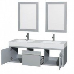 60 inch Double Bathroom Vanity in Dove Gray, Acrylic Resin Countertop, Integrated Sinks, and 24 inch Mirrors